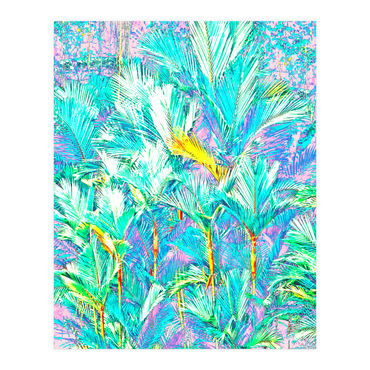 Palm Garden, Tropical Nature Jungle Botanical Painting, Bohemian Intricate Pastel Forest (Print Only)