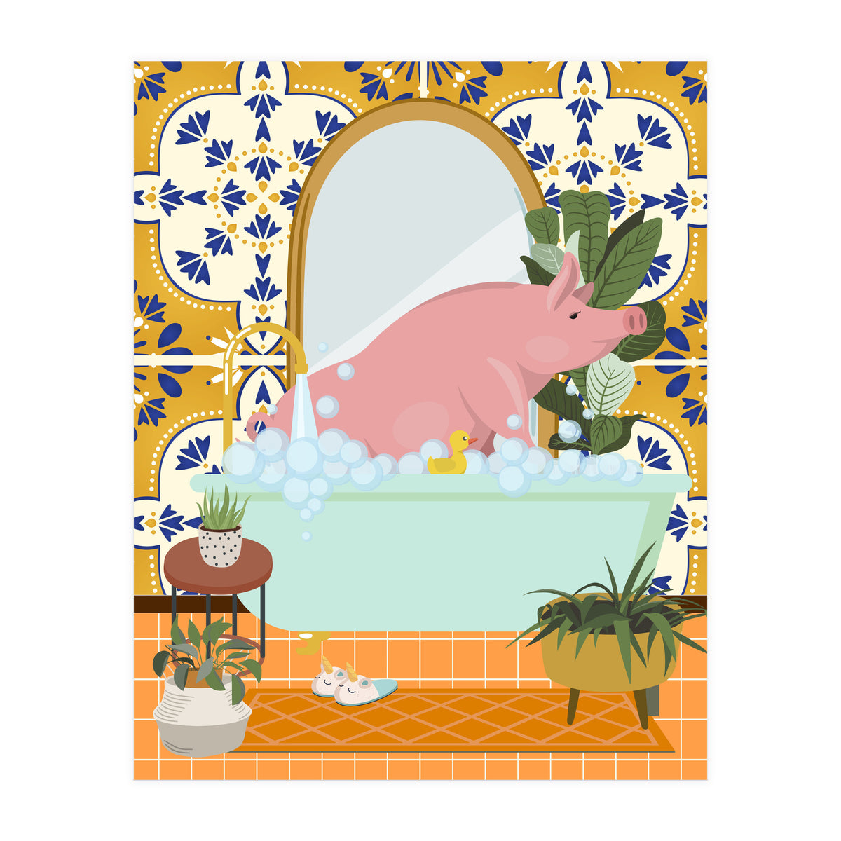 Piggie Bathing in Moroccan Style Bathroom (Print Only)