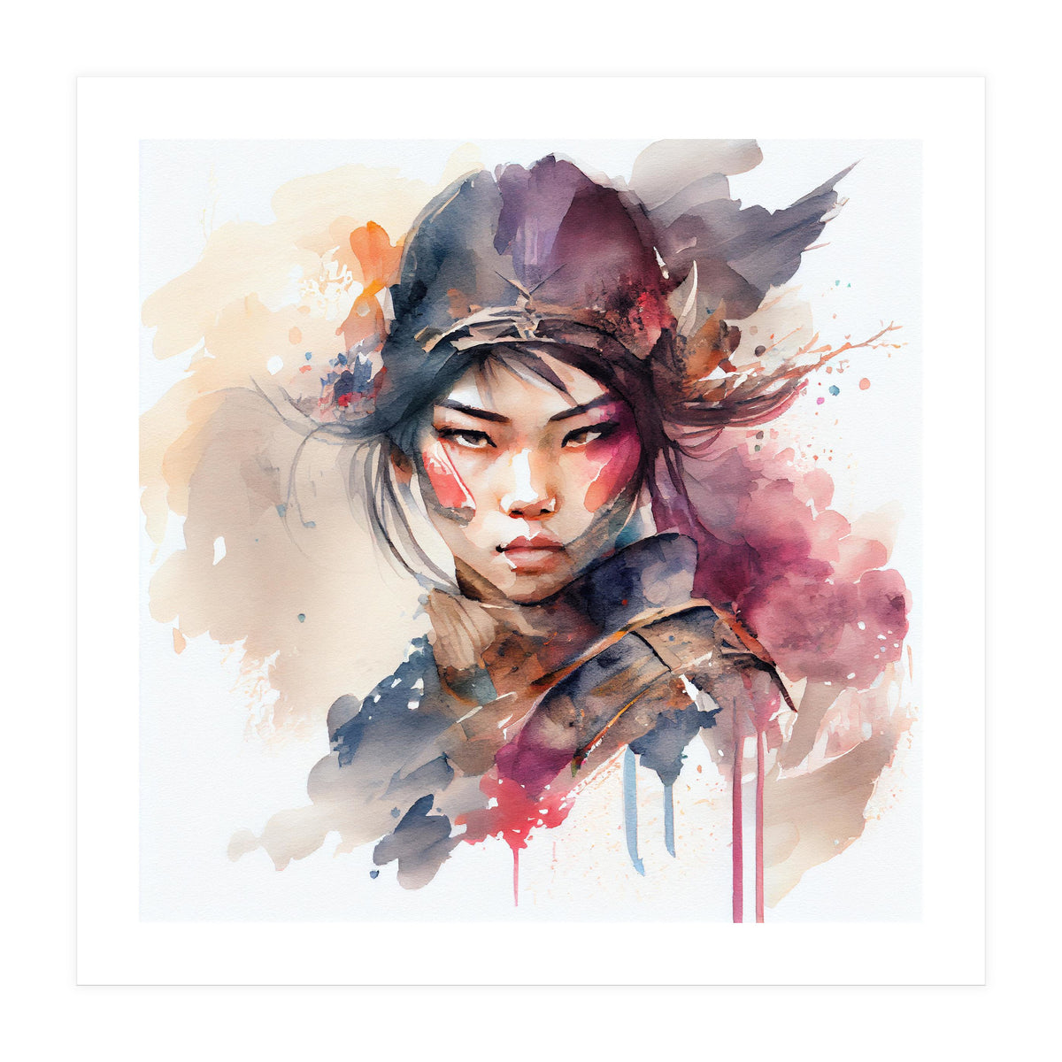 Watercolor Asian Warrior Woman #3  (Print Only)