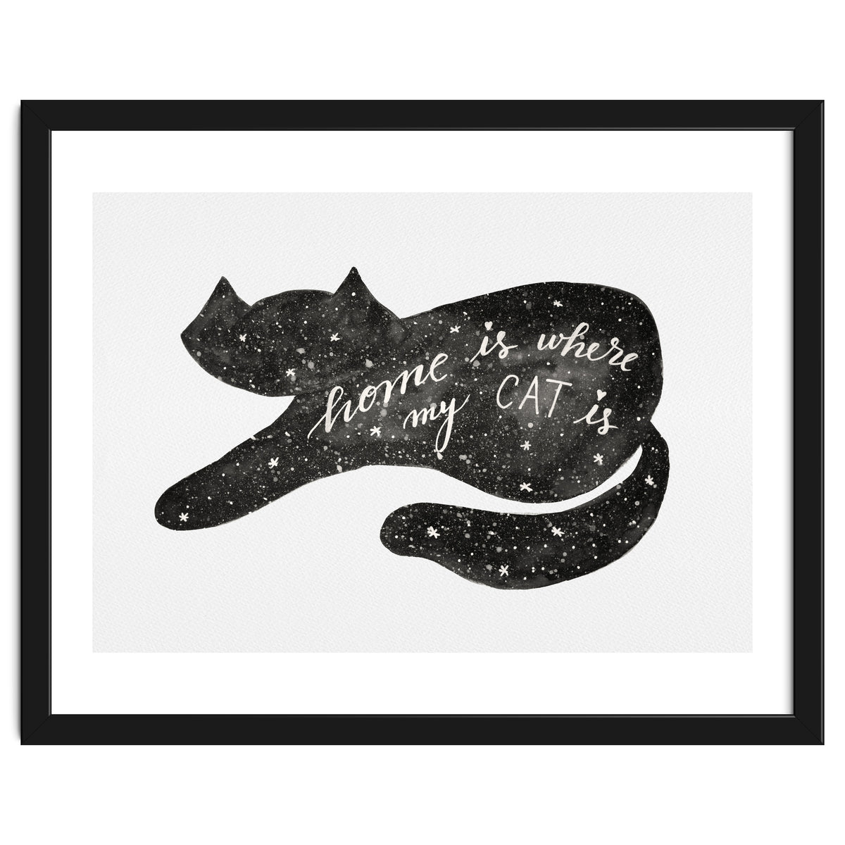 Watercolor galaxy cat - black and white