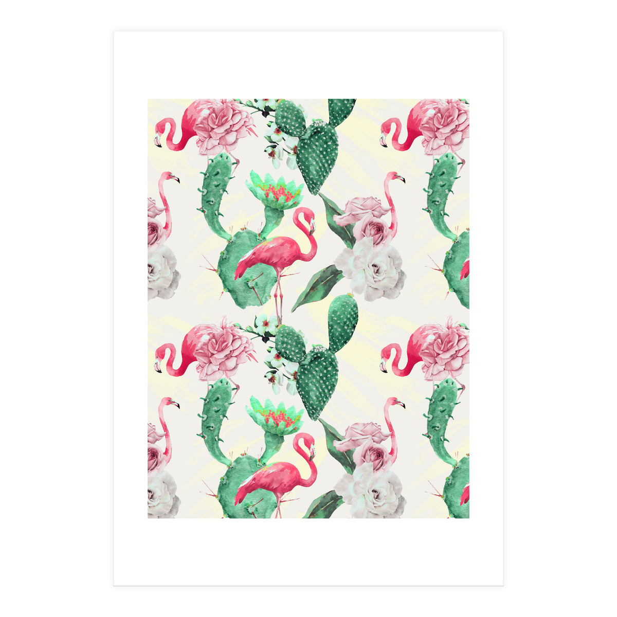Flamingos, geometric and flowers (Print Only)