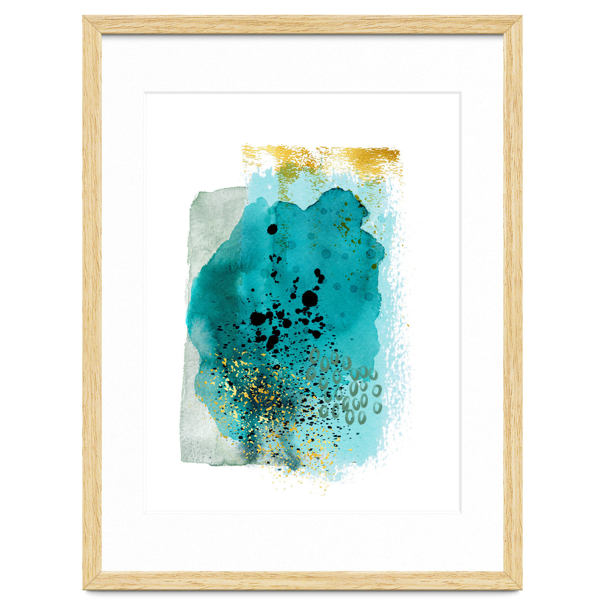 Abstract watercolour turquoise and gold