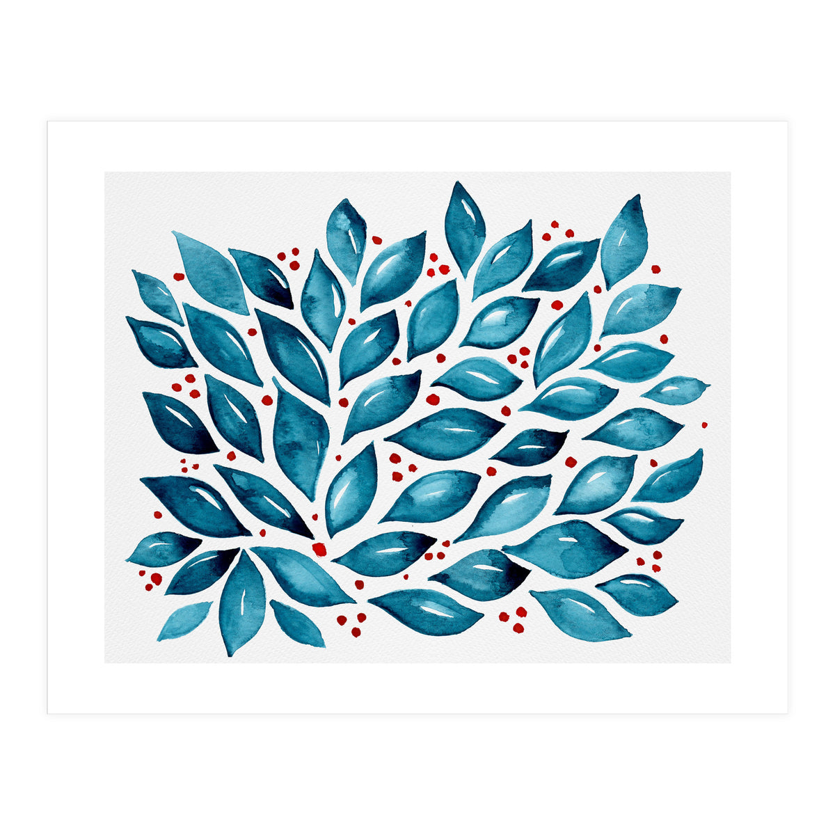 Abstract leaves and dots - teal and red (Print Only)