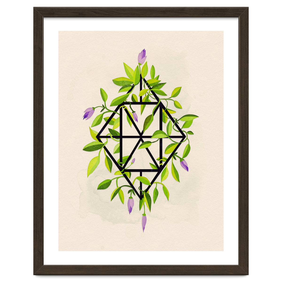 Geometric frame with leaves and flowers