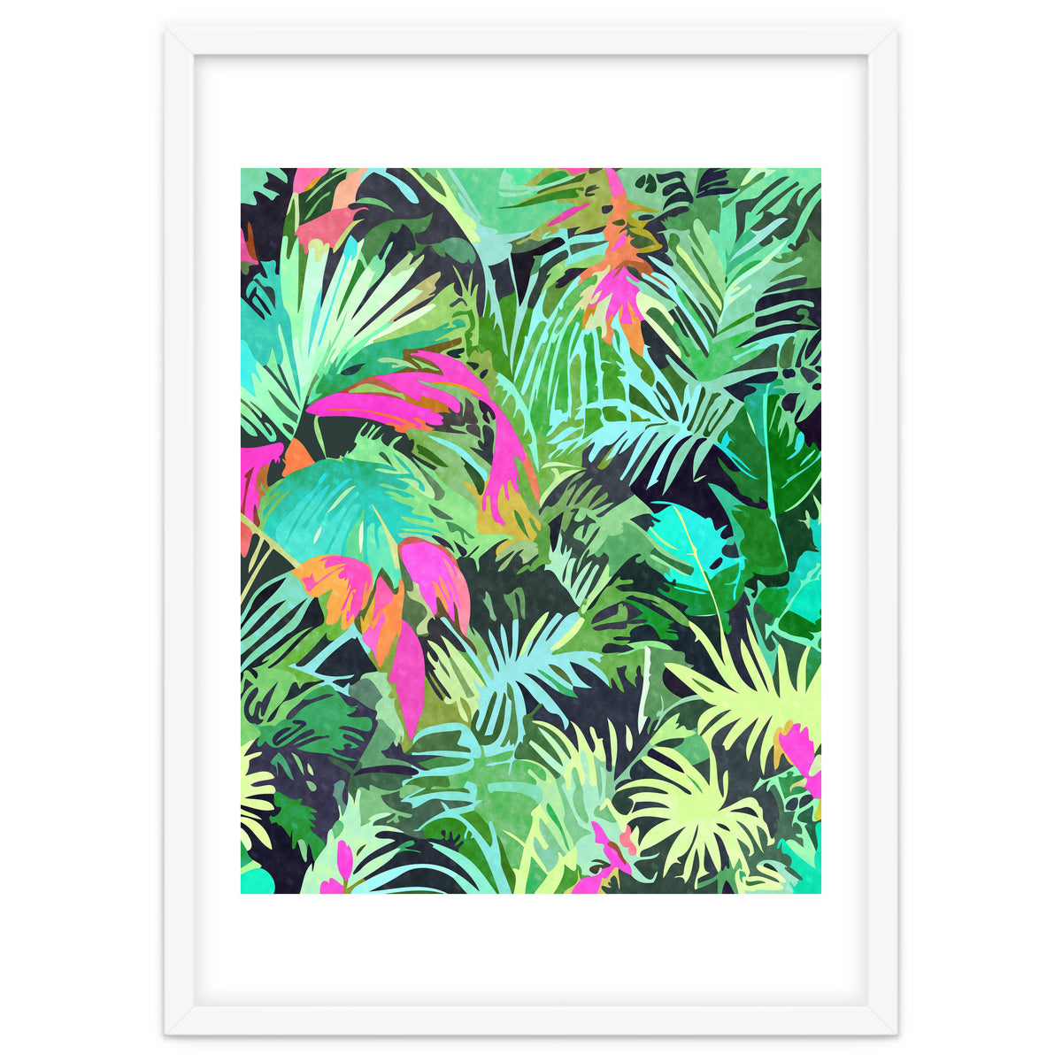 Tropical Jungle, Botanical Nature Plants, Palm Forest Bohemian Watercolor, Modern Wild Painting