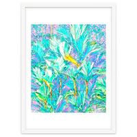 Palm Garden, Tropical Nature Jungle Botanical Painting, Bohemian Intricate Pastel Forest