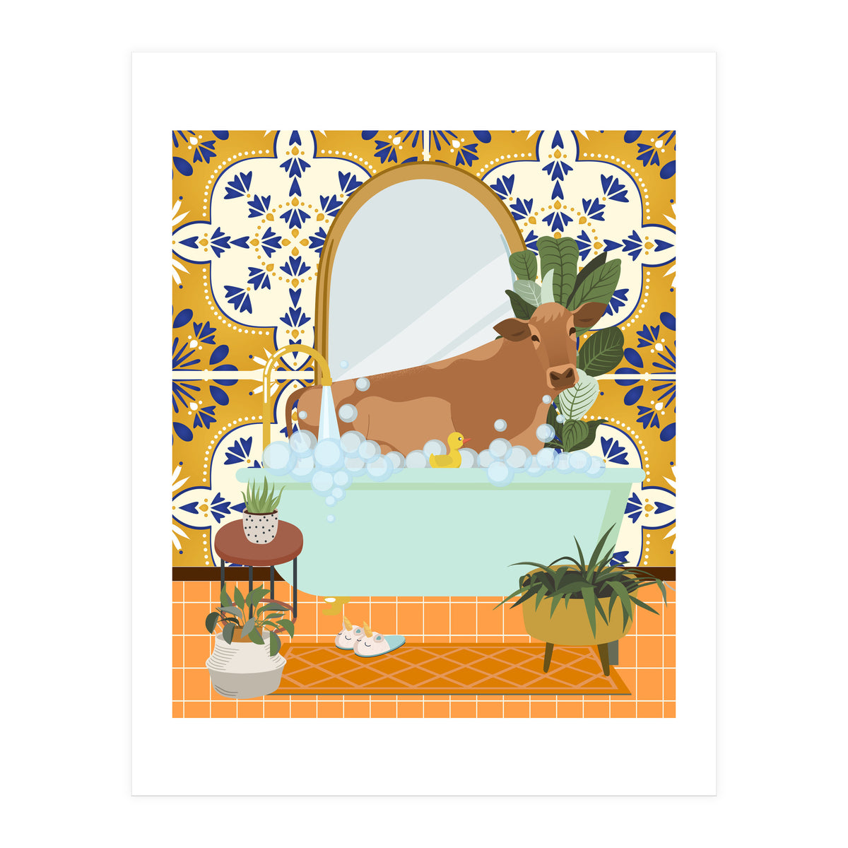 Cow Bathing in Moroccan Style Bathroom (Print Only)