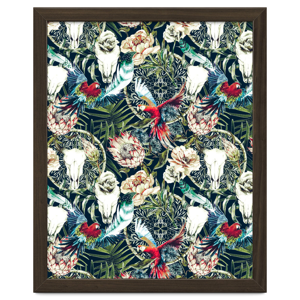 Dark pattern boho skull tropical