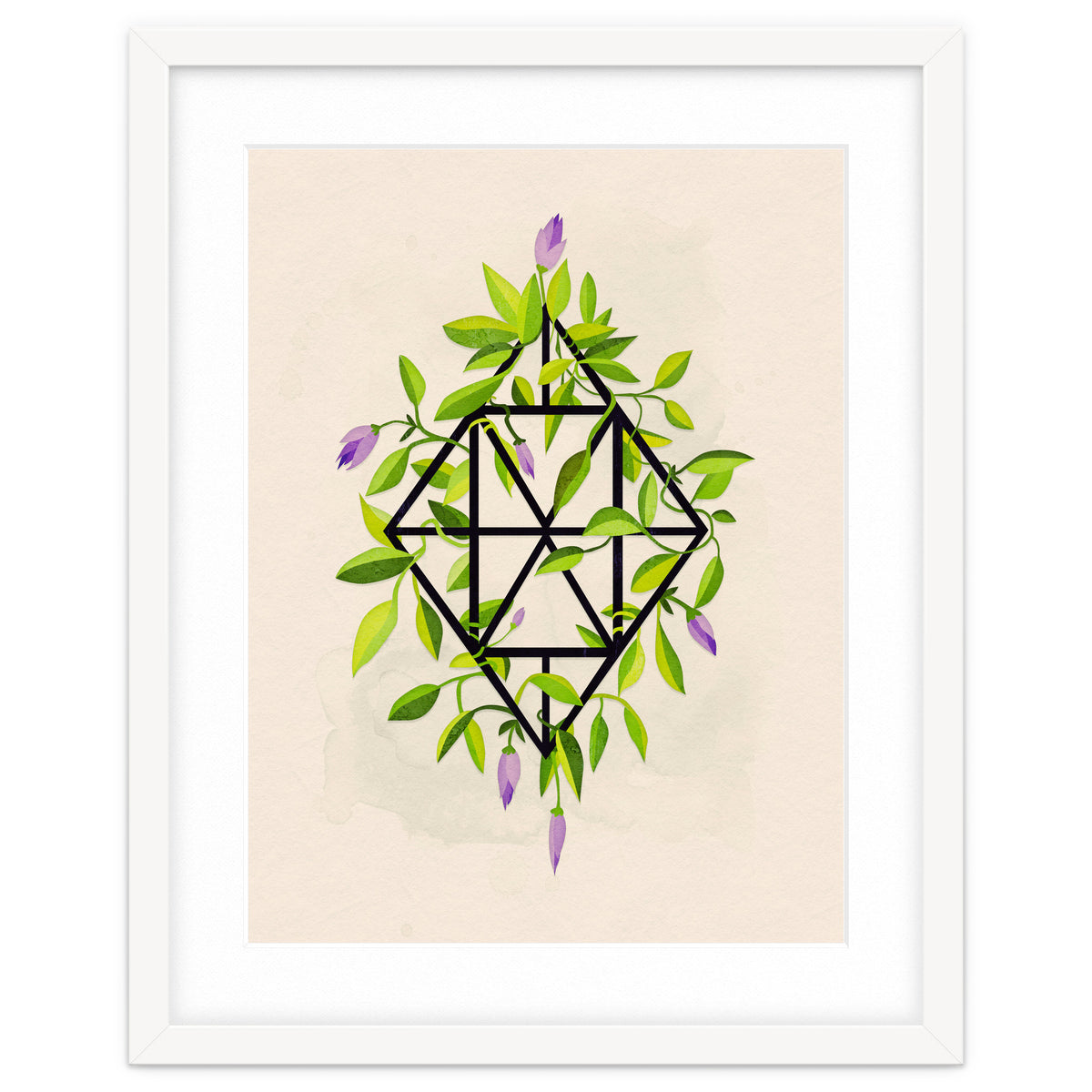 Geometric frame with leaves and flowers