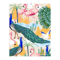 Utopia, Tropical Wildlife Animals, Flamingo Peacock Seagull Vintage Botanical Palm (Print Only)