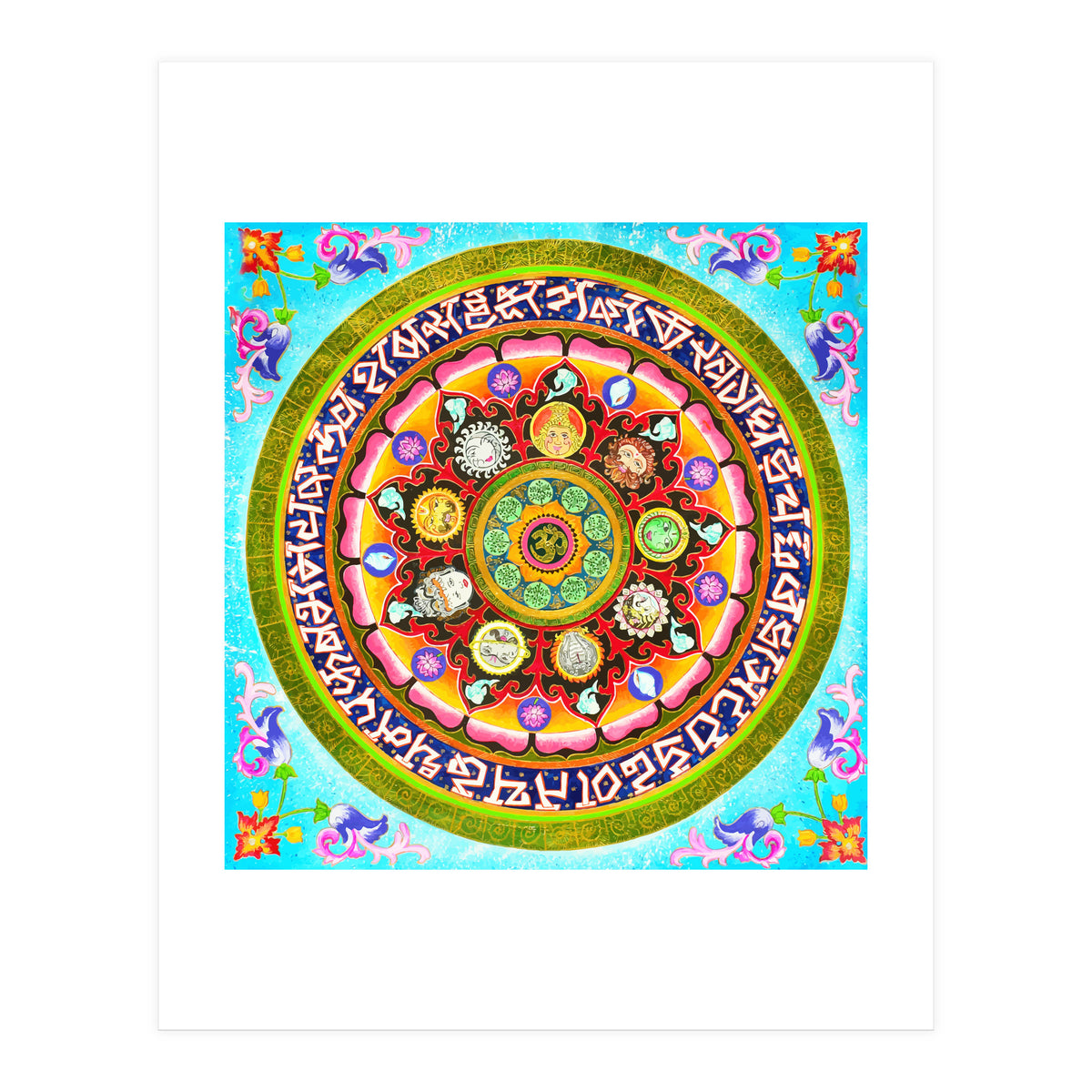 Chakra Mandala, Ayurveda Yoga Aum, Eclectic Colorful Bohemian Sun Sign Moon Sign Zodiac Astrology (Print Only)