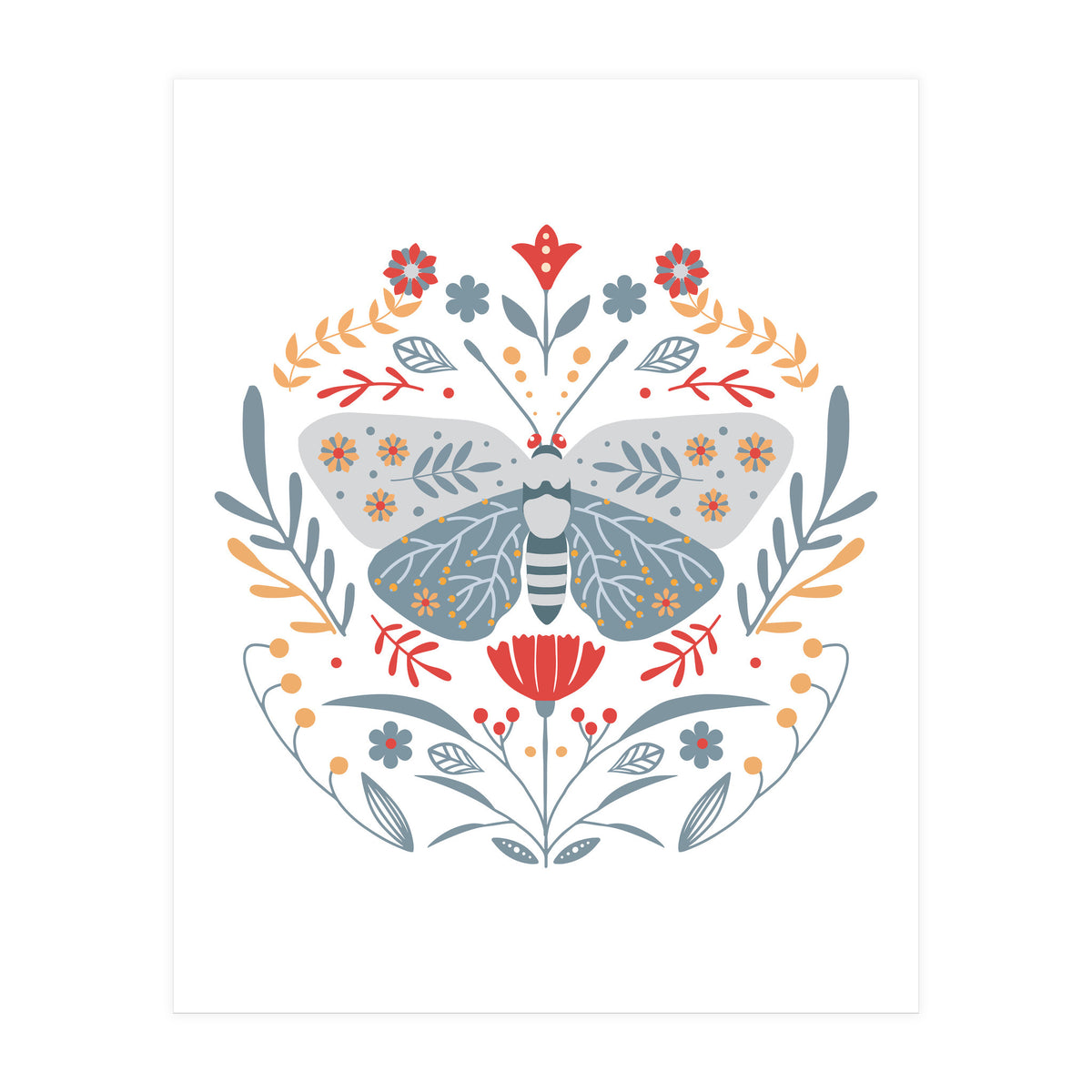 Scandinavian Folk Art: Butterfly & Flowers (Print Only)