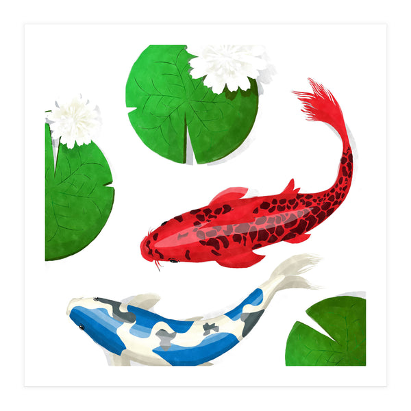 Watercolor Koi Fish And Lotus (Print Only)