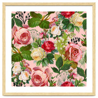 Vintage Botanical, Blush Floral Rose Illustration, Nature Plants Bohemian Painting, Royal Garden