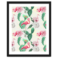 Flamingos, geometric and flowers