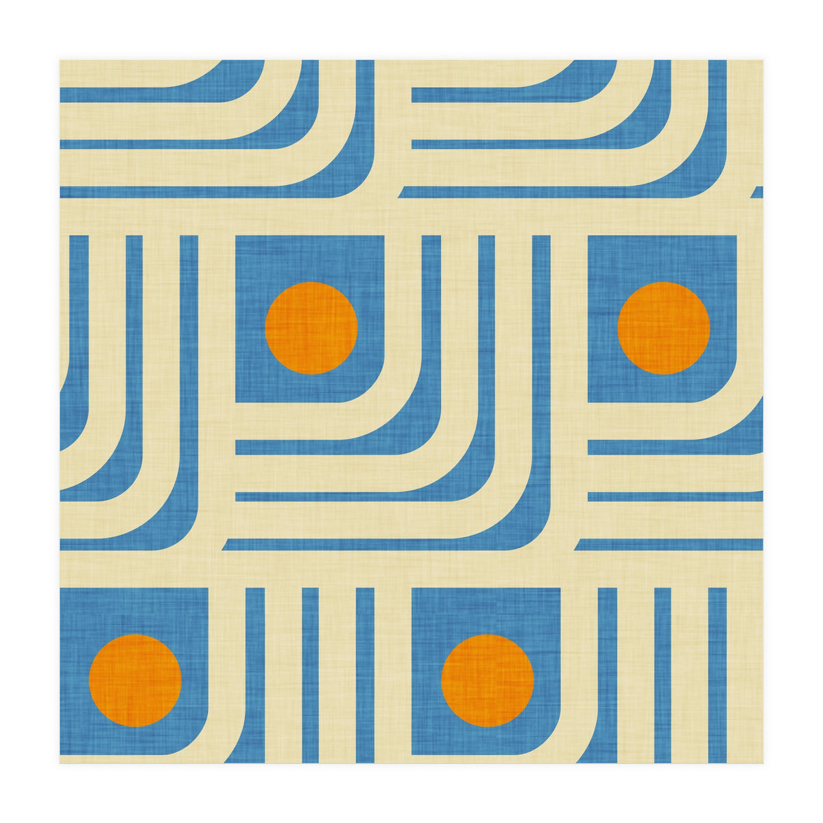 70s Curve Lines Blue Orange  (Print Only)