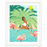 Tropical Summer Water Yoga with Palm & Flamingos | Woman of Color Black Woman Body Positivity thumbnail