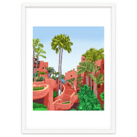 Tropical Architecture, Mexico Exotic Places Building Illustration Bohemian Painting Palm