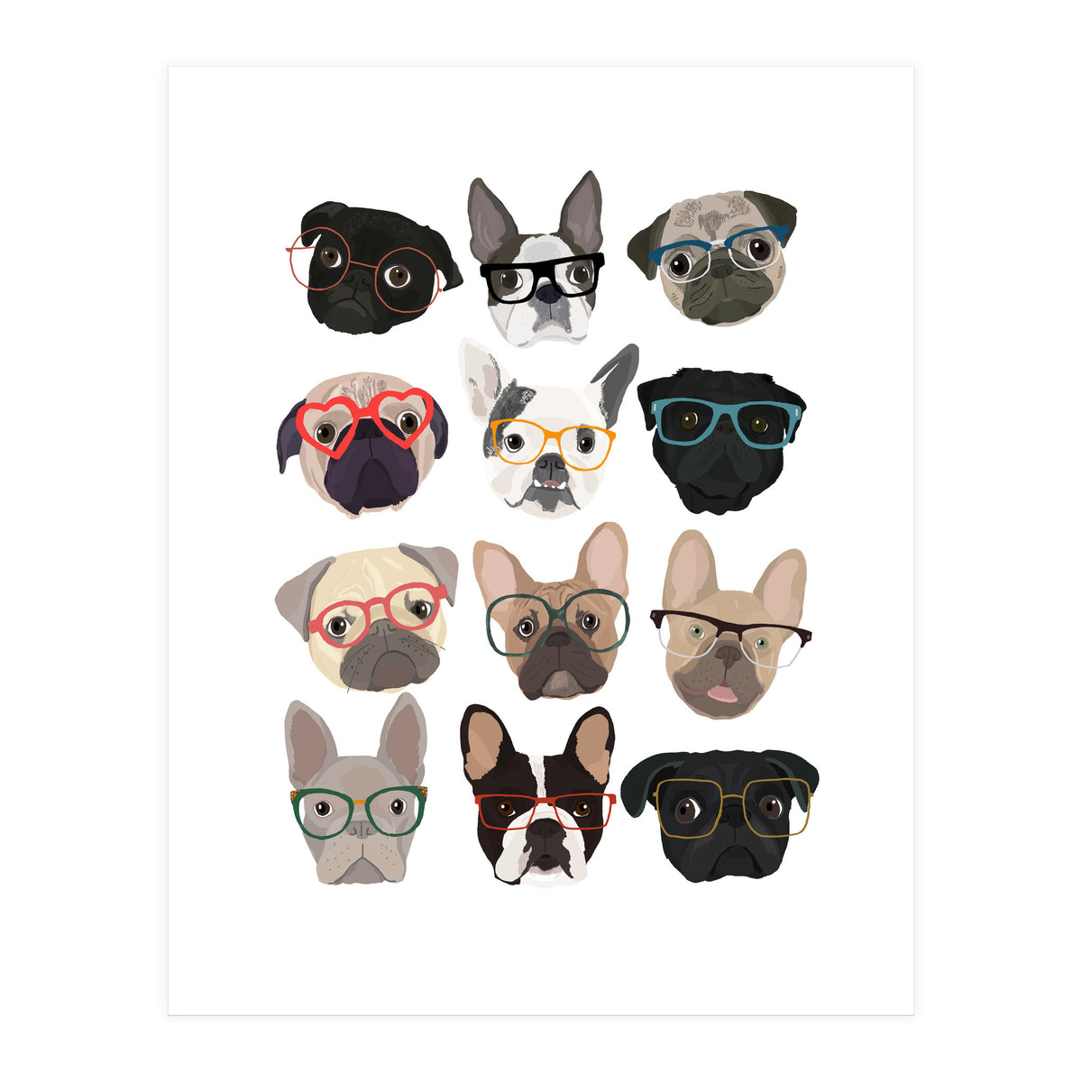 Pugs in Glasses (Print Only)