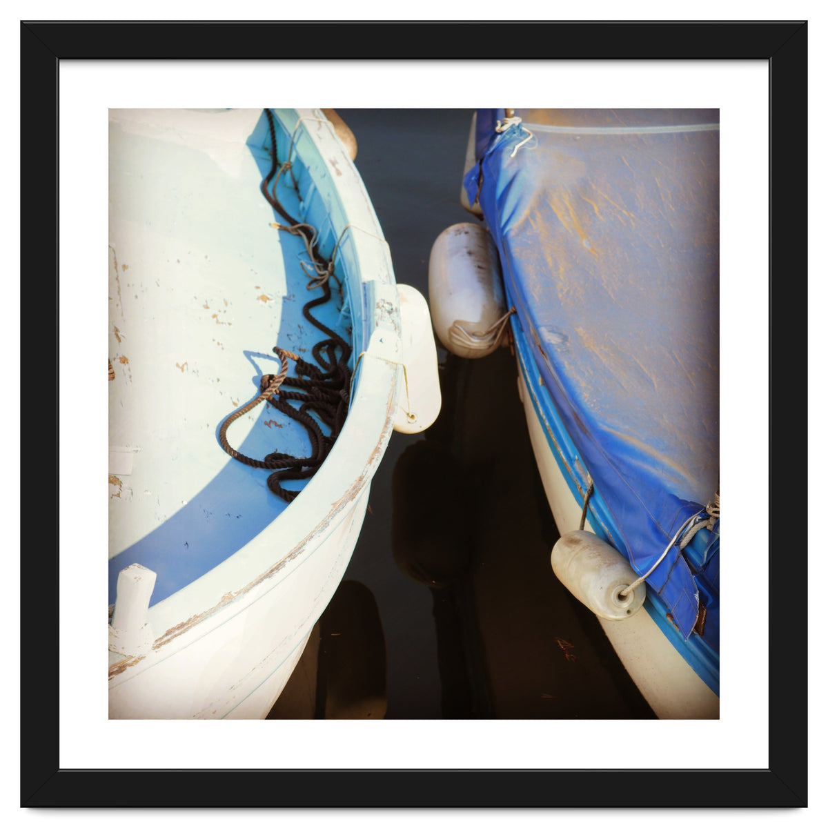 Blue and white wooden fishing boats