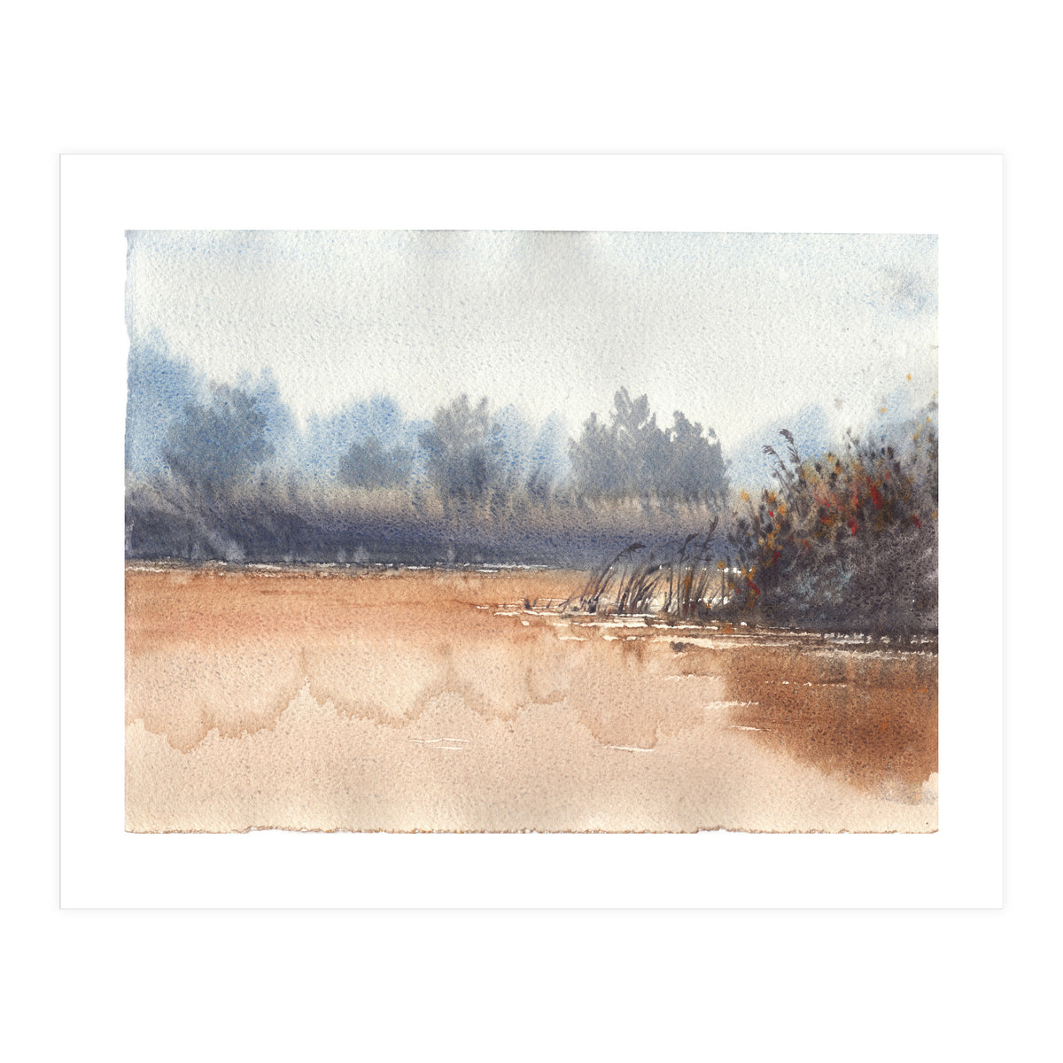 Landscape painting watercolor. Foggy (Print Only)
