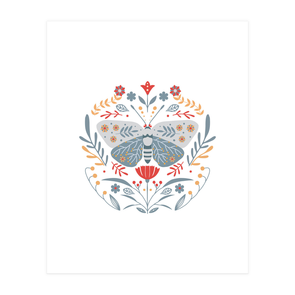 Scandinavian Folk Art: Butterfly & Flowers (Print Only)