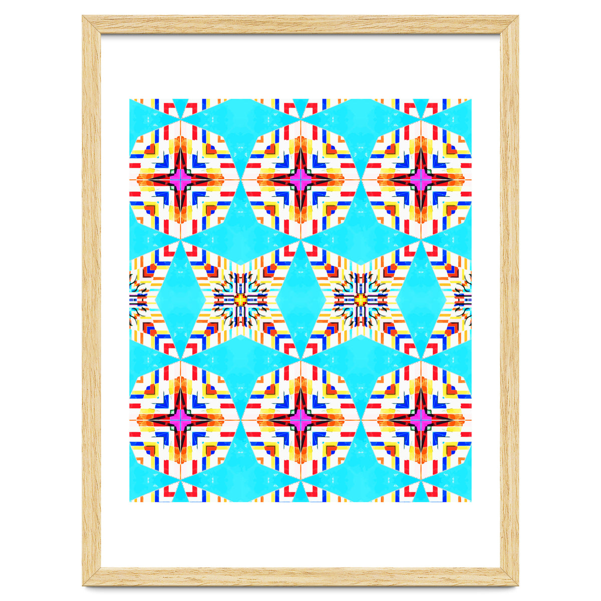 Exotic Tiles, Moroccan Teal Kaleidoscope Pattern, Turkish Bohemian Colorful Culture Eclectic Graphic