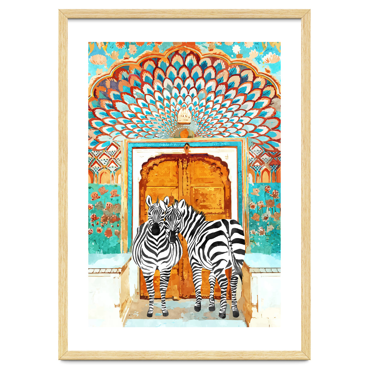 Take Your Stripes Wherever You Go Painting, Zebra Wildlife Architecture, Indian Palace Door Painting