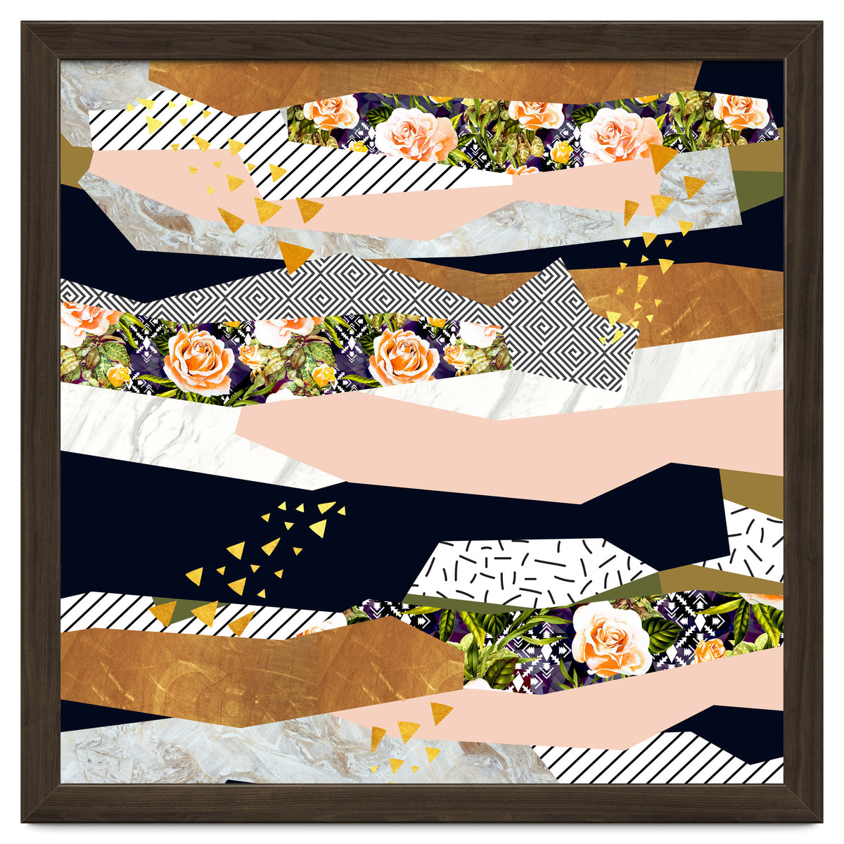 Collage of textured shapes and flowers