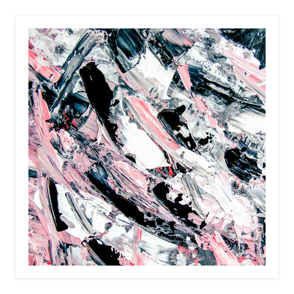 Modern Abstract Pastel Pink Black White Grey Acrylic Brushstrokes (Print Only)