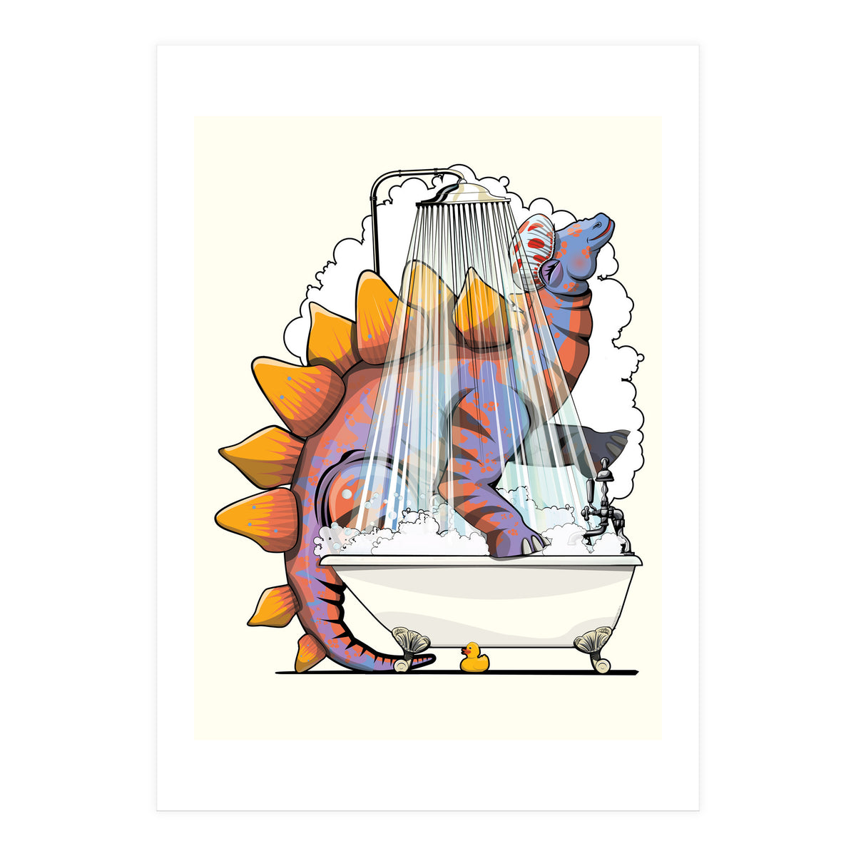 Dinosaur Stegosaurus in the Shower, funny bathroom humour (Print Only)
