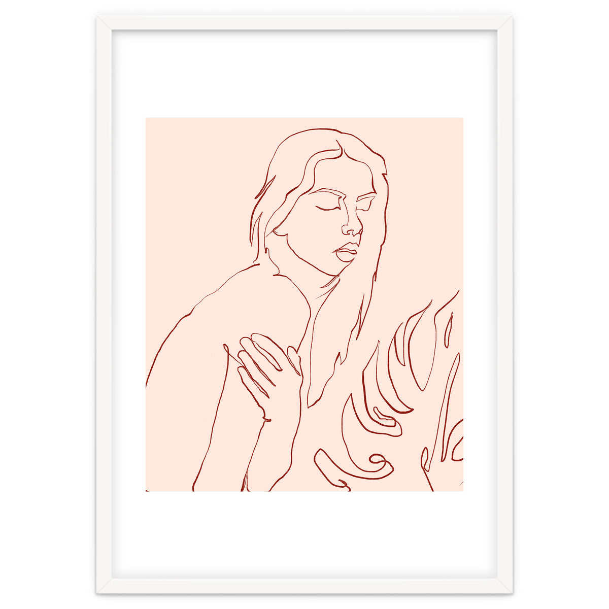 Lueur, Tropical Nude Modern Bohemian Woman Line Art, Minimal Scandinavian Sketch Blush Drawing