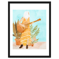 Music Soothes My Soul | Urban Hippie Bohemian Woman Playing the Guitar | Plant Lady Painting