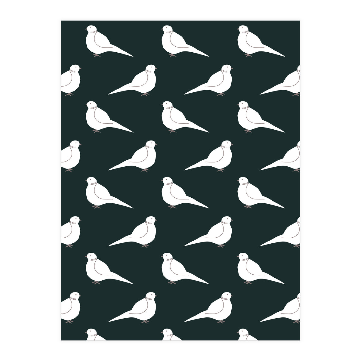 White Bird Pattern On Black (Print Only)