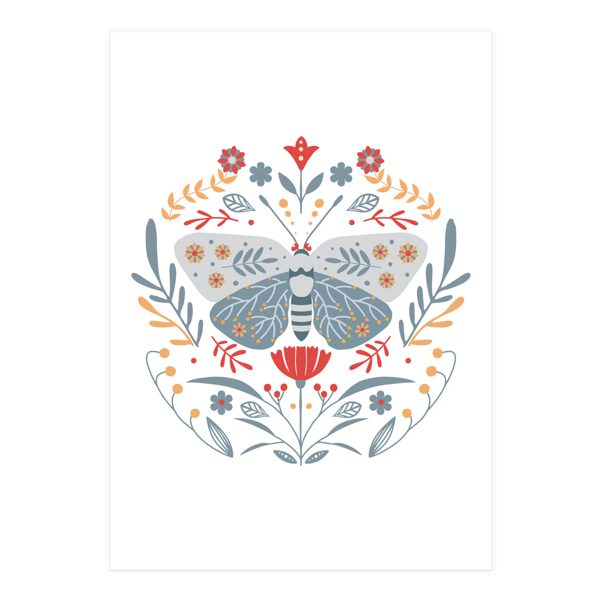 Scandinavian Folk Art: Butterfly & Flowers (Print Only)