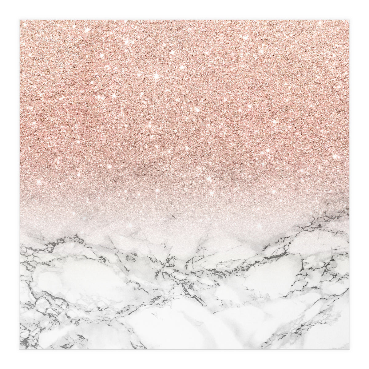 Modern faux rose gold pink glitter ombre white marble (Print Only)