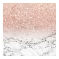 Modern faux rose gold pink glitter ombre white marble (Print Only)