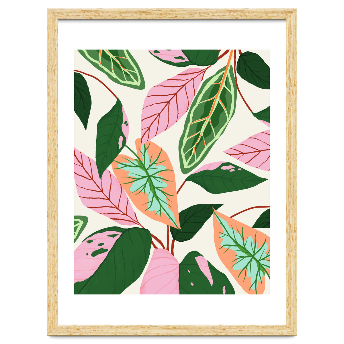 The Inseparable V.01, Nature Botanical Plants, Blush Leaves Modern Boho, Pastel Illustration Garden