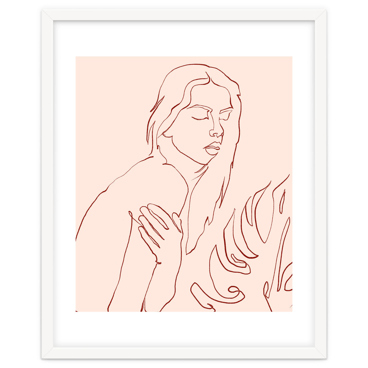 Lueur, Tropical Nude Modern Bohemian Woman Line Art, Minimal Scandinavian Sketch Blush Drawing