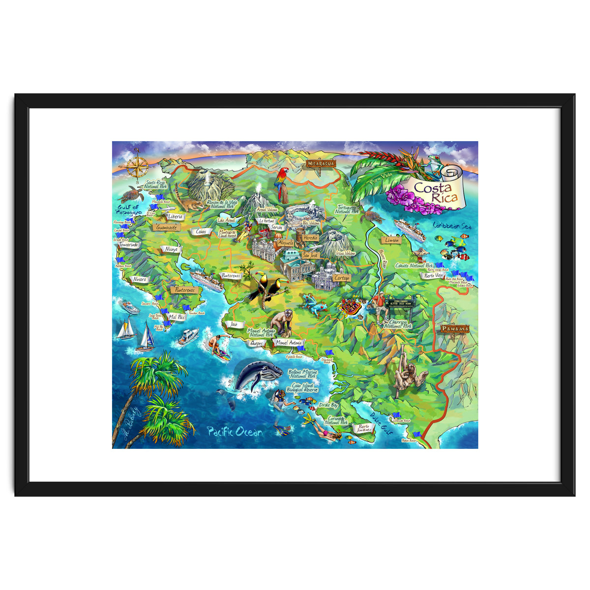 Costa Rica Map Illustration