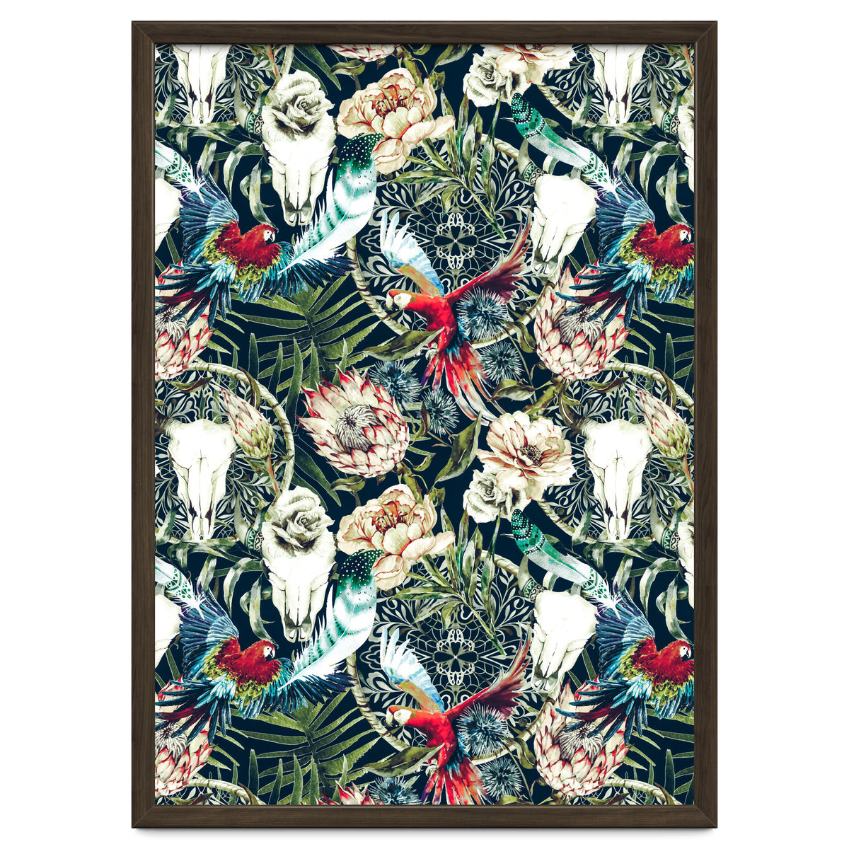 Dark pattern boho skull tropical