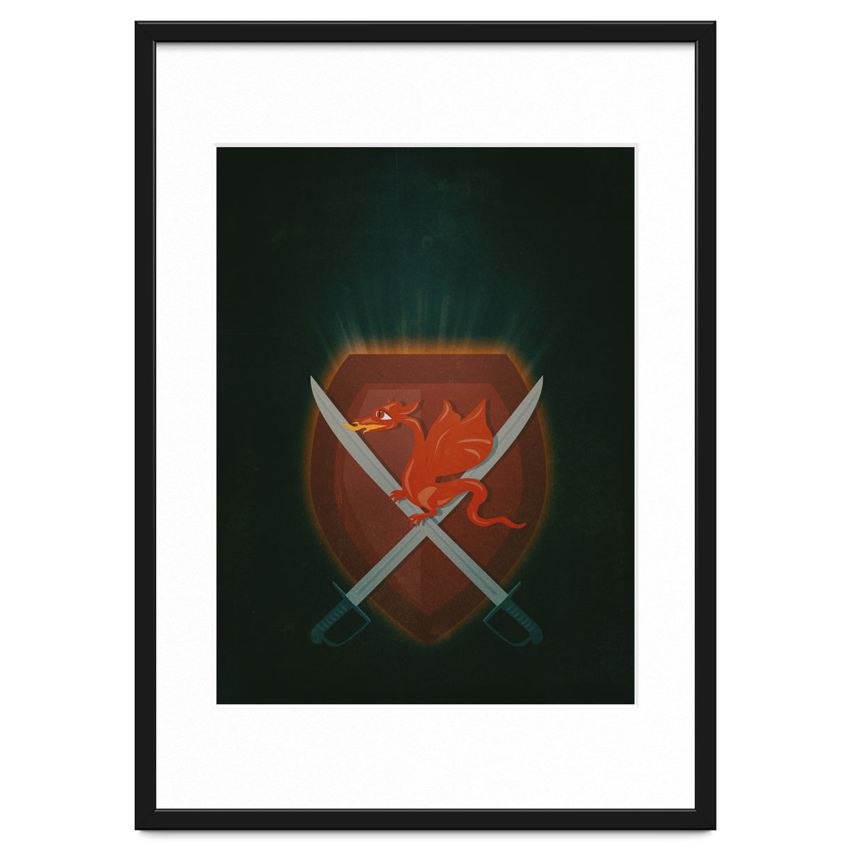 Heraldic dragon and cutlasses