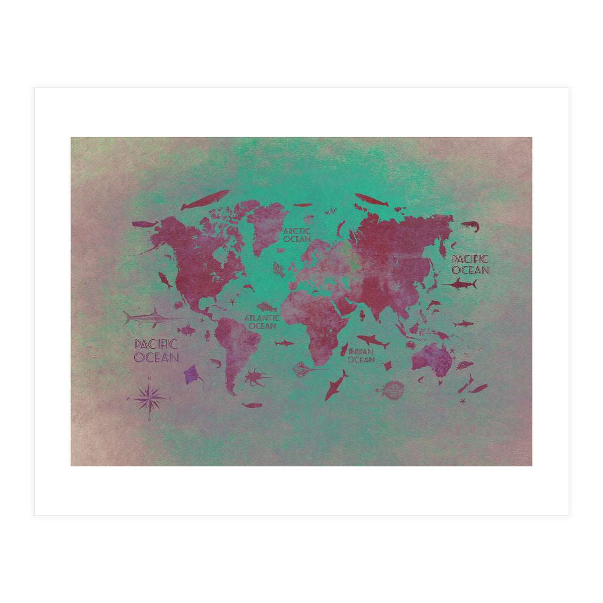World Map text green (Print Only)
