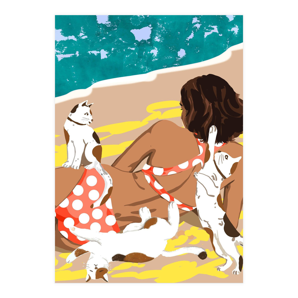 Cat Mom On The Beach (Print Only)