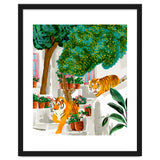 Tigers in Greece | Santorini Travel Architecture, Wildlife Animal Painting | Watercolor Illustration thumbnail