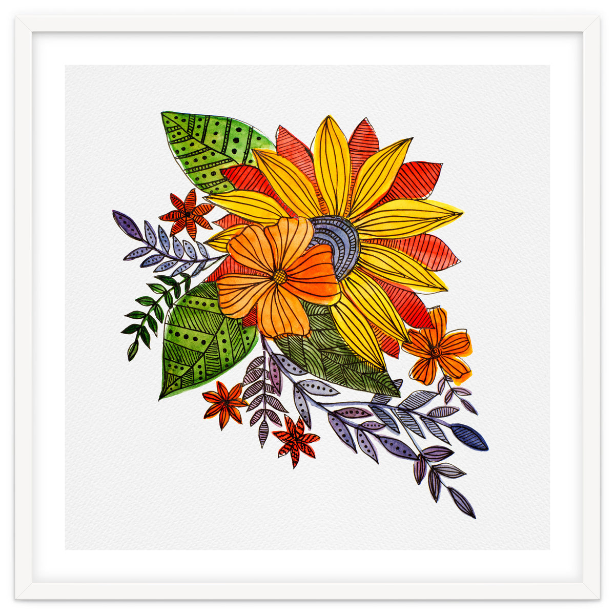 Watercolor and ink Sunflower