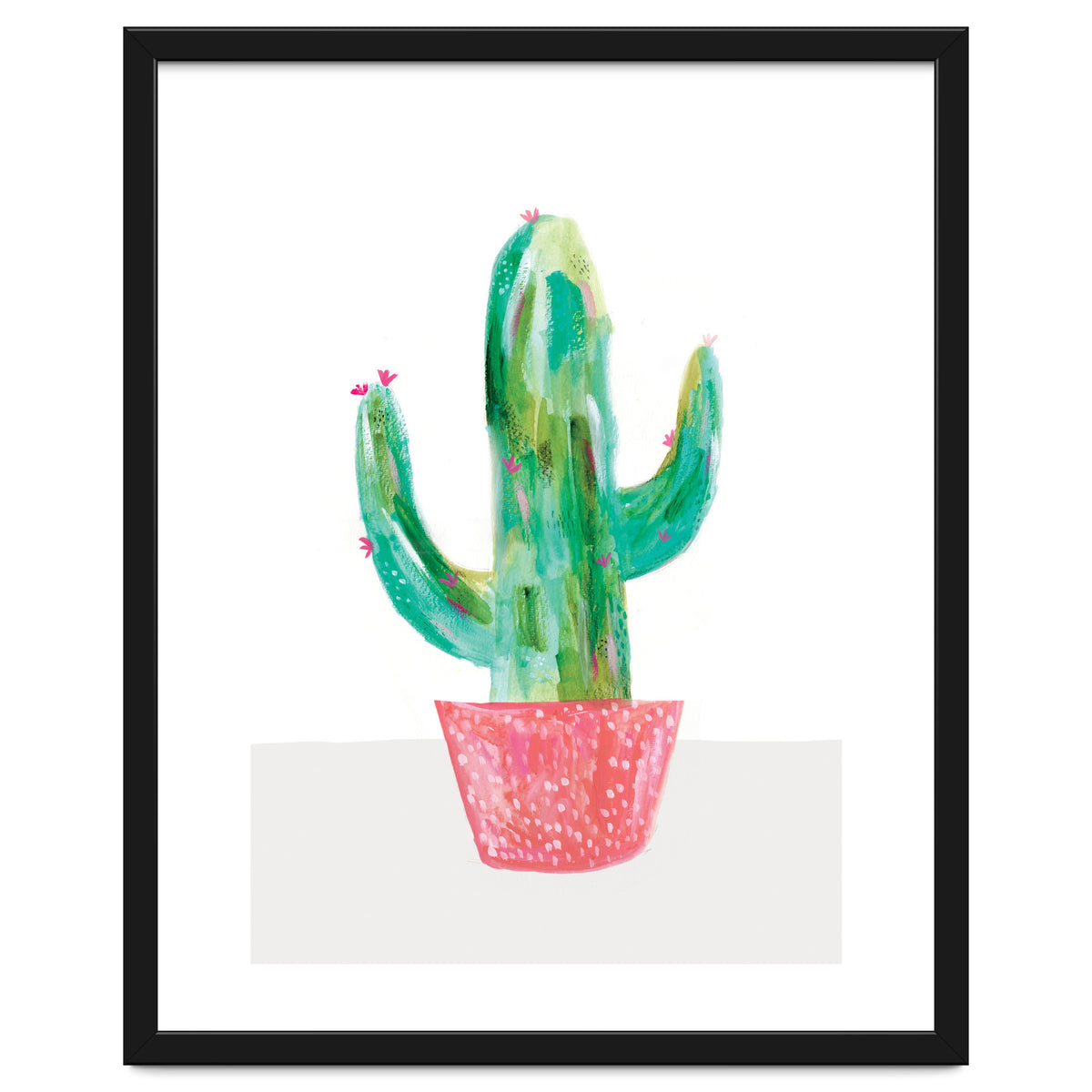 Painted Cactus In Coral Plant Pot