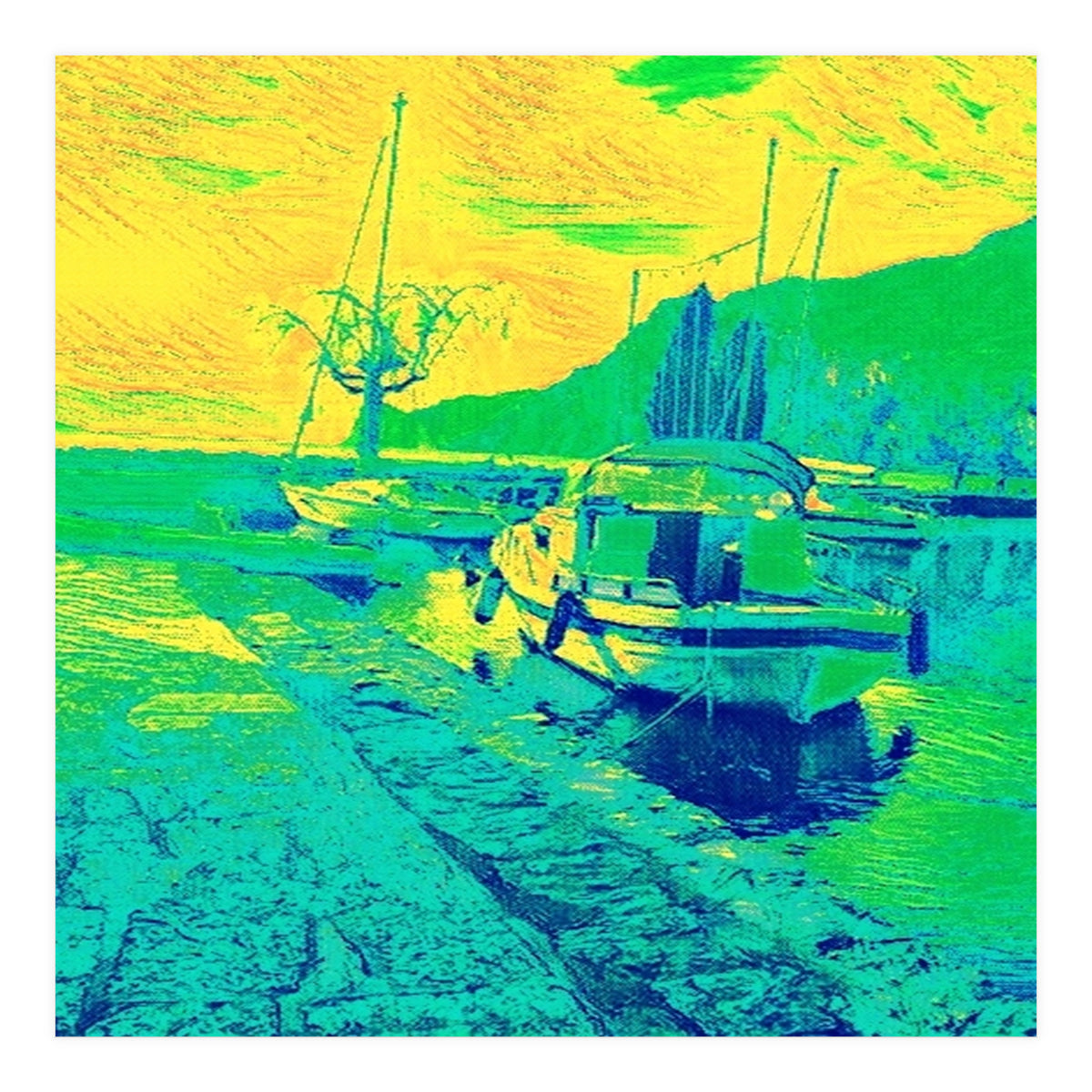 Boats on Green, blue and yellow (Print Only)