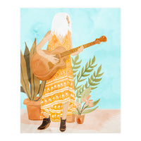 Music Soothes My Soul | Urban Hippie Bohemian Woman Playing the Guitar | Plant Lady Painting (Print Only)