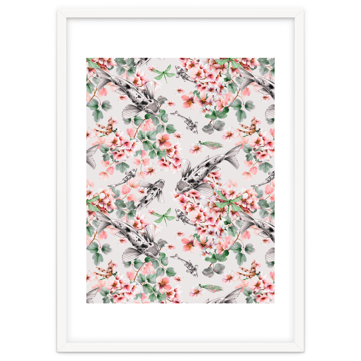 Asian fish among flowers